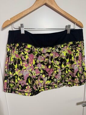 lululemon athletica Neon Floral Print Mini Skirt with Black Waistband